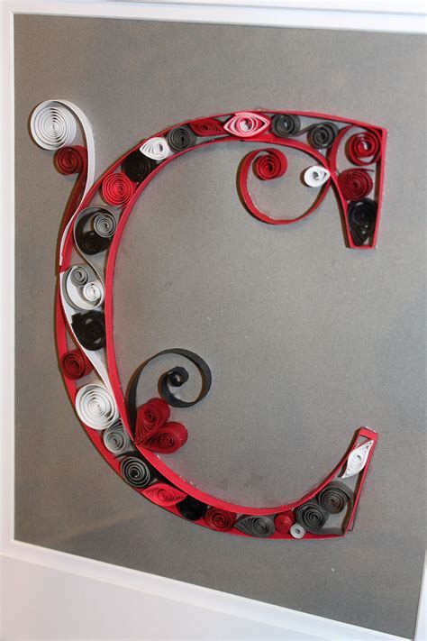 Quilled C Monogram Shades Of Gray And Red By Kreations By Kelsee