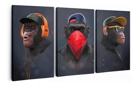 Kit Quadro Decorativo Gangue Dos Macacos Em Canvas 3 Peças