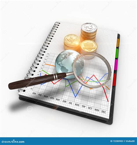 Grafico Commerciale Della Rappresentazione 3d Una Lente Dingrandimento E Pile Di Monete Degli