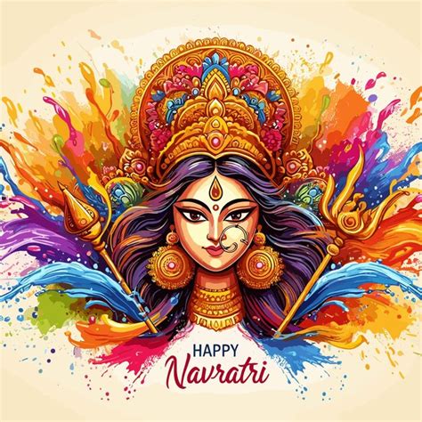 Indian God Happy Durga Puja Subh Navratri Background Editable Vector