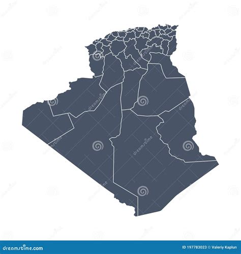 Algeria Map Vector Solid Contour And State Regions Stock Illustration