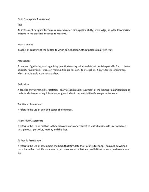 Basic Concepts In Assessment It Comprised Of Items In The Area It Is