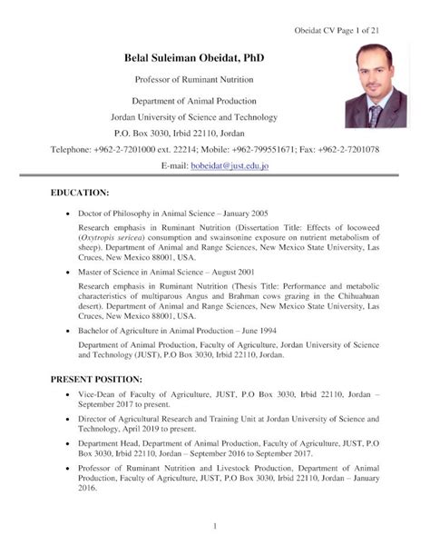 Pdf Belal Suleiman Obeidat Phd Obeidat Cv Page Of Belal