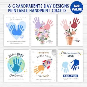 Grandparents Day Handprint Art Bundle, Printable Craft Gift for Grandma or Grandpa From Baby ...