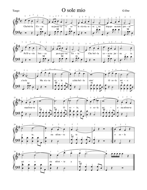 O Sole Mio Sheet Music For Piano Solo Easy