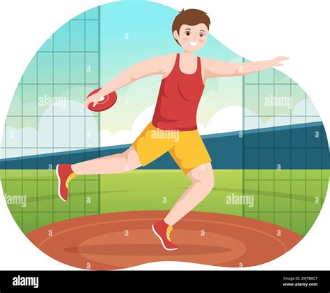 Discus Throw Playing Athletics Illustration With Throwing A Wooden