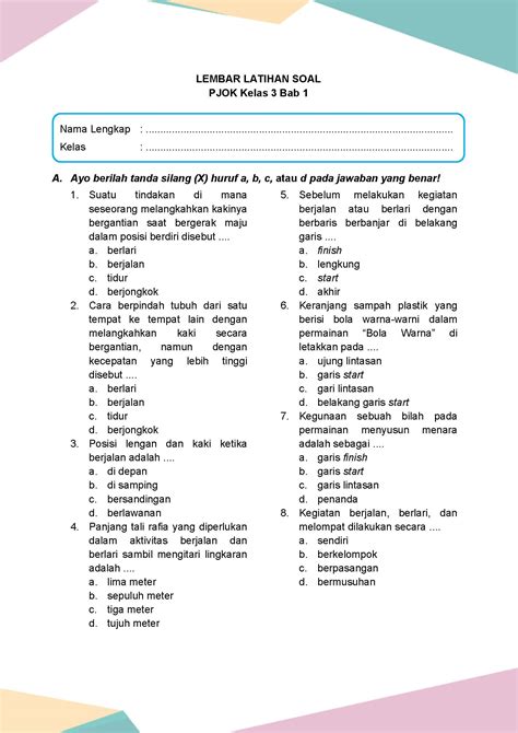 Latihan Soal PJOK Kelas 3 Bab 1 Daring Nur Hidayah Press
