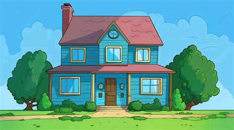 Cartoon Blue House In The Background House Cartoon Picture Background