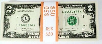 New Uncirculated Two Dollar Bills Series A Sequential Notes