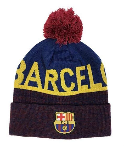 Fc Barcelona Beanie Hat Reversible Pom Official Winter Skull Cap