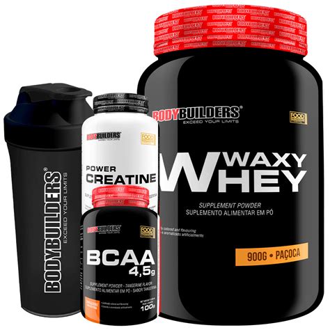 Kit Waxy Whey 900g Bcaa 100g Power Creatina 100g Coqueteleira