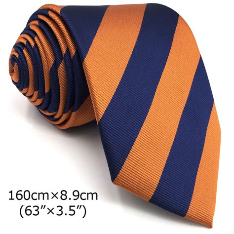 Navy Blue Orange Striped Mens Necktie Set Wedding Dress Bow Tie Pre