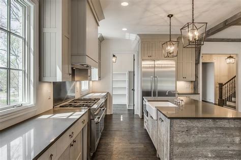 Gray Reclaimed Wood Kitchen Island With Farmhouse Sink Cottage Kitchen