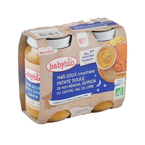 Babybio Repas du soir bébé 8 mois Petits Pots Maïs patate douce