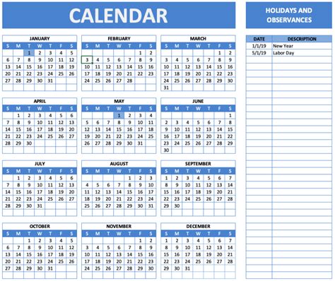 Holiday and Observance Calendar » The Spreadsheet Page