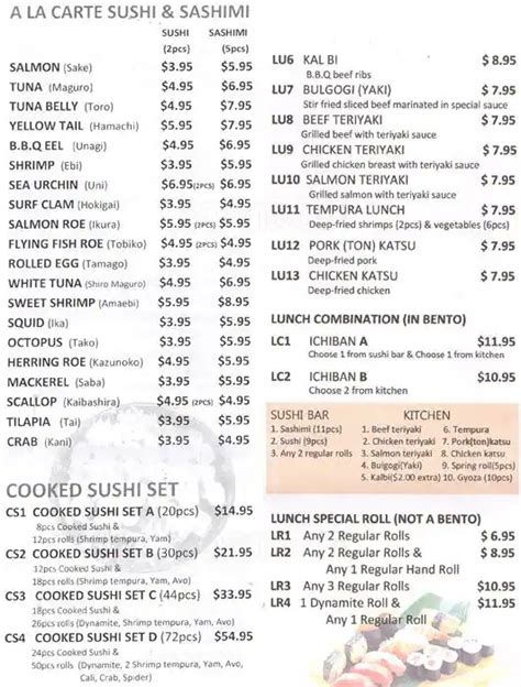 Il Bun Ji Sushi House Menu Menu For Il Bun Ji Sushi House Markham