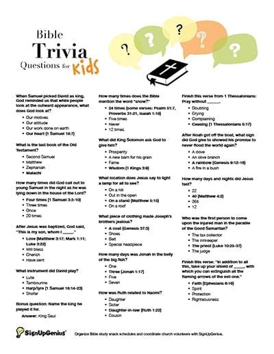 Easy Bible Trivia For Kids Printable