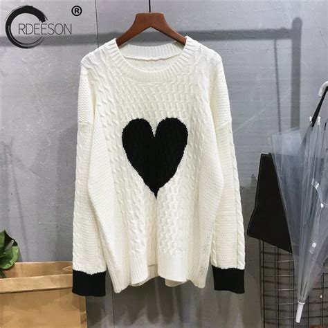 Korea Ordeeson Akardowe Twist Serce Sweter Jumper Lu Ny Sweter Z