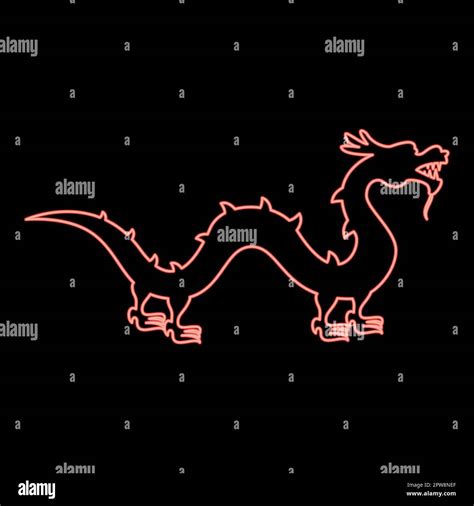 Neon Chinese Dragon Red Color Vector Illustration Image Flat Style