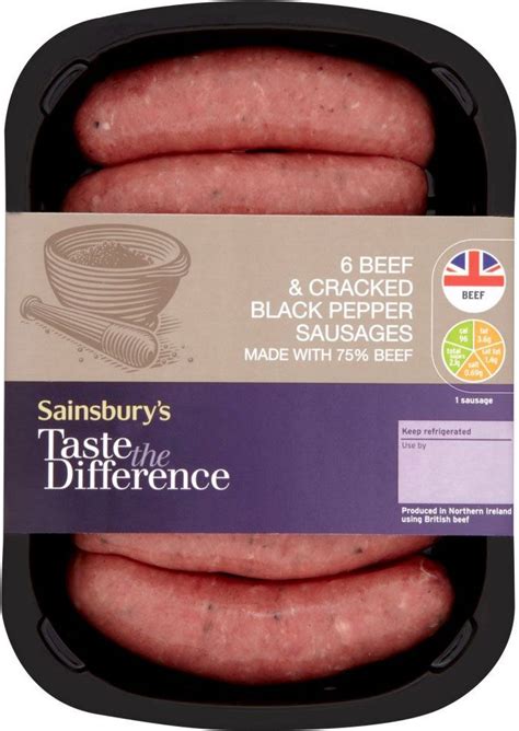 Sainsburys Taste The Difference Beef And Black Pepper Sausages 6 Per