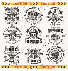 Vintage Monochrome Firefighting Labels Set Vector Image