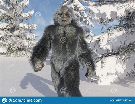 Yeti Winter In Der 3d Abbildung Des Waldes Stock Abbildung