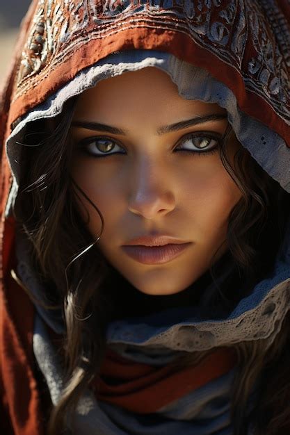 Premium Ai Image Portrait Of Beautiful Veiled Arab Women With Desert