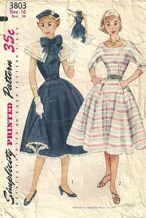 Simplicity 3803 Vintage 50s Sewing Pattern Dress Size 16 Bust 34 New Dress Pattern 1950s Dress