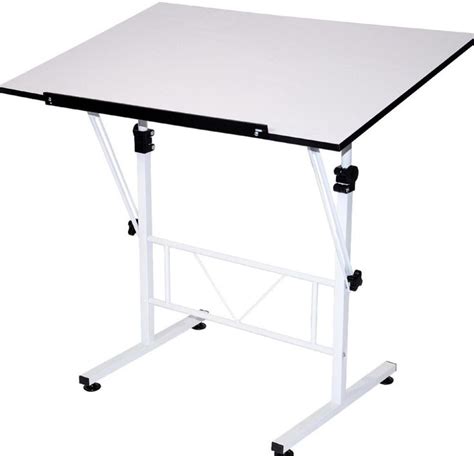 a white and black computer desk with wheels on the bottom, against a ...