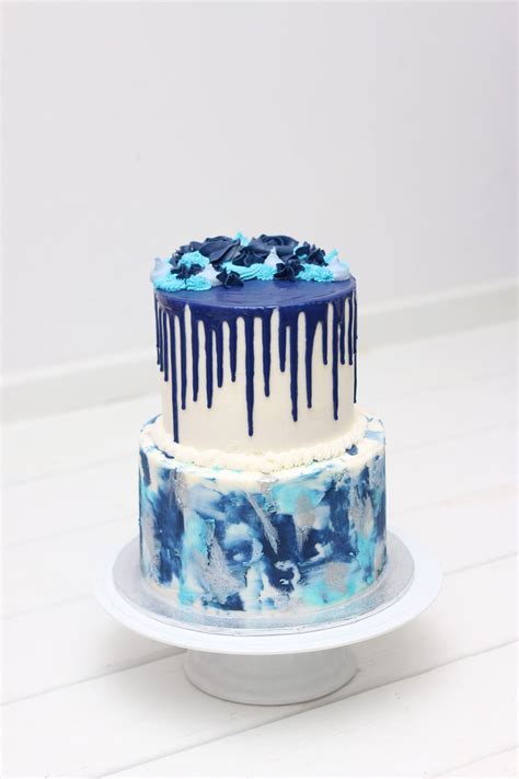 Navy Blue Drip Cake With Textured Buttercream