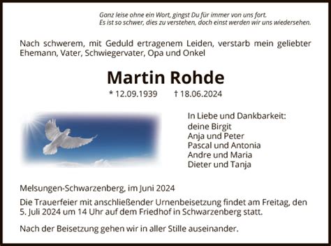 Traueranzeigen Von Martin Rohde Trauer Hna De