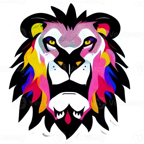 Colorful Lions Head Logo Lions Face Sticker Modern Pop Art Style