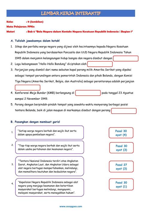 Lembar Kerja Siswa Interaktif Ppkn Kelas 9 Bab 6 Bela Negara Dalam Images And Photos Finder