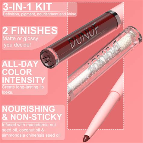 DUNUF Pc Box Rose Pink Matte Lipstick Set Nude Brown Lip Liner Pencil Kit Pigment Waterproof