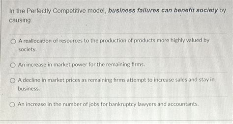 Solved In The Perfectly Competitive Model Business Failures
