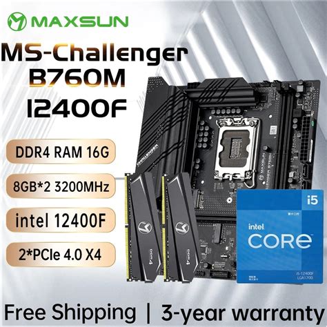 Maxsun placa mãe kit challenger b760m intel i5 12400f lga1700 ram