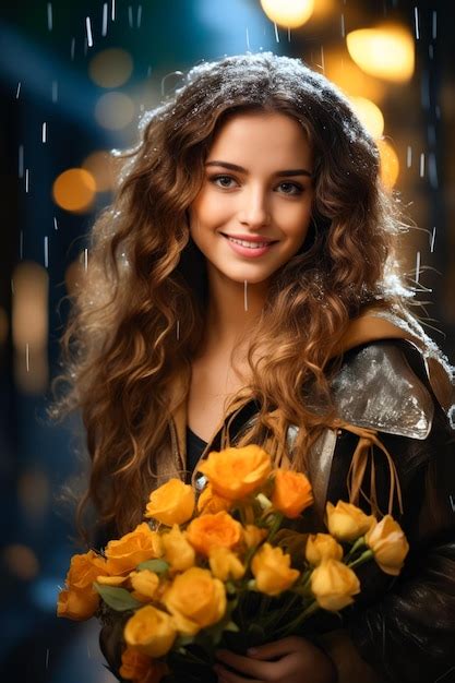 Premium Photo Woman Holding Bouquet Of Flowers In Her Hands And