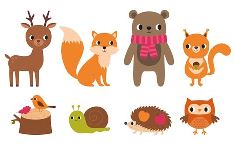 Premium Vector | Cartoon forest animals clip art set