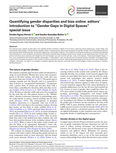 Pdf Quantifying Gender Disparities And Bias Online Editors’ Introduction To “gender Gaps In