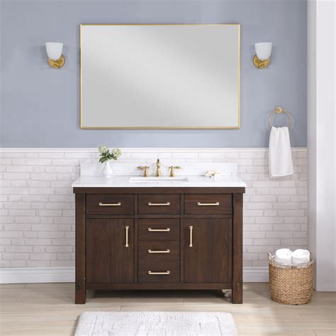 Single Sink Bath Vanity In Deep Walnut With White Composite Countertop