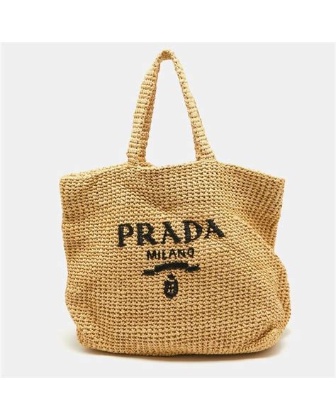 Prada Woven Raffia Logo Tote In Metallic Lyst