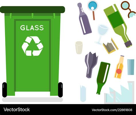 Glass Recycling Garbage Can Trash Isolated Flat Vector Image