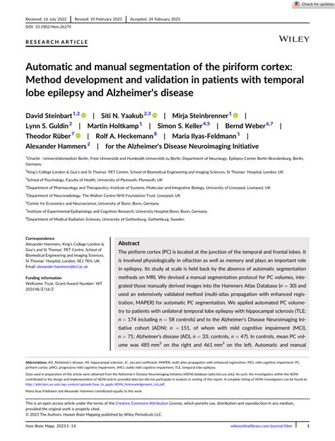 (PDF) Automatic and manual segmentation of the piriform cortex: Method development and ...