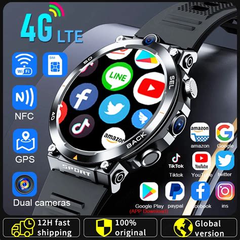 4G LTE Smartwatch Para Homens Wi Fi Baixar Aplicativos Software C Mera