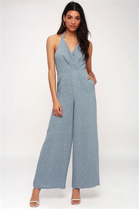 Sexy Blue Jumpsuit Halter Jumpsuit Wide Leg Jumpsuit Lulus