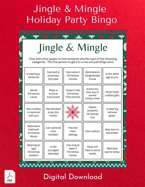 Jingle Mingle Holiday Bingo Holiday Party Game Ice Breaker Game