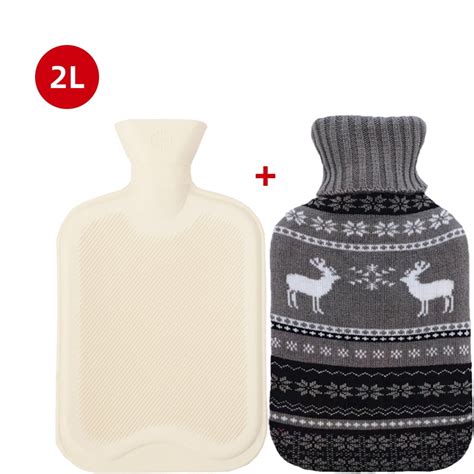 Kraleay 2L Hot Water Bottle With Knit Cover Hot Water Bag For Hot And Cold Compress Hand Feet