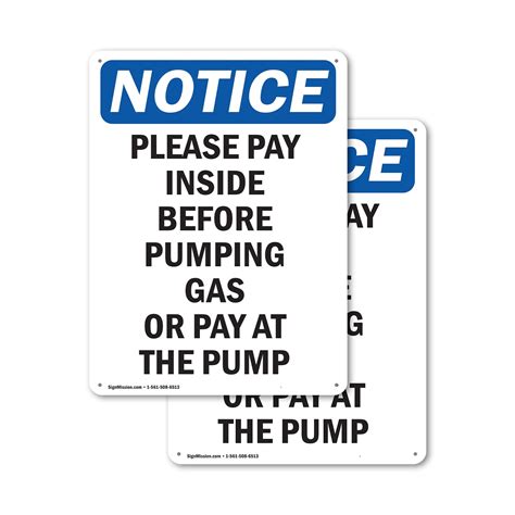 2 Pack Please Pay Inside Before Pumping Osha Notice Sign 18 Inch X 24 Inch Plastic Sign