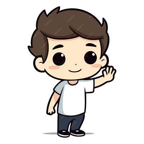 Premium Vector Cute Boy Waving Hand Cartoon Vector Illustrationaaa