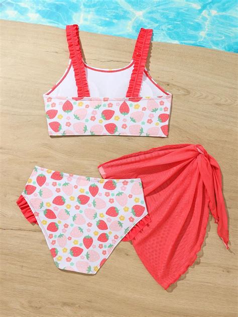Tween Girl Cute Strawberry Print Bikini Set Shein Asia